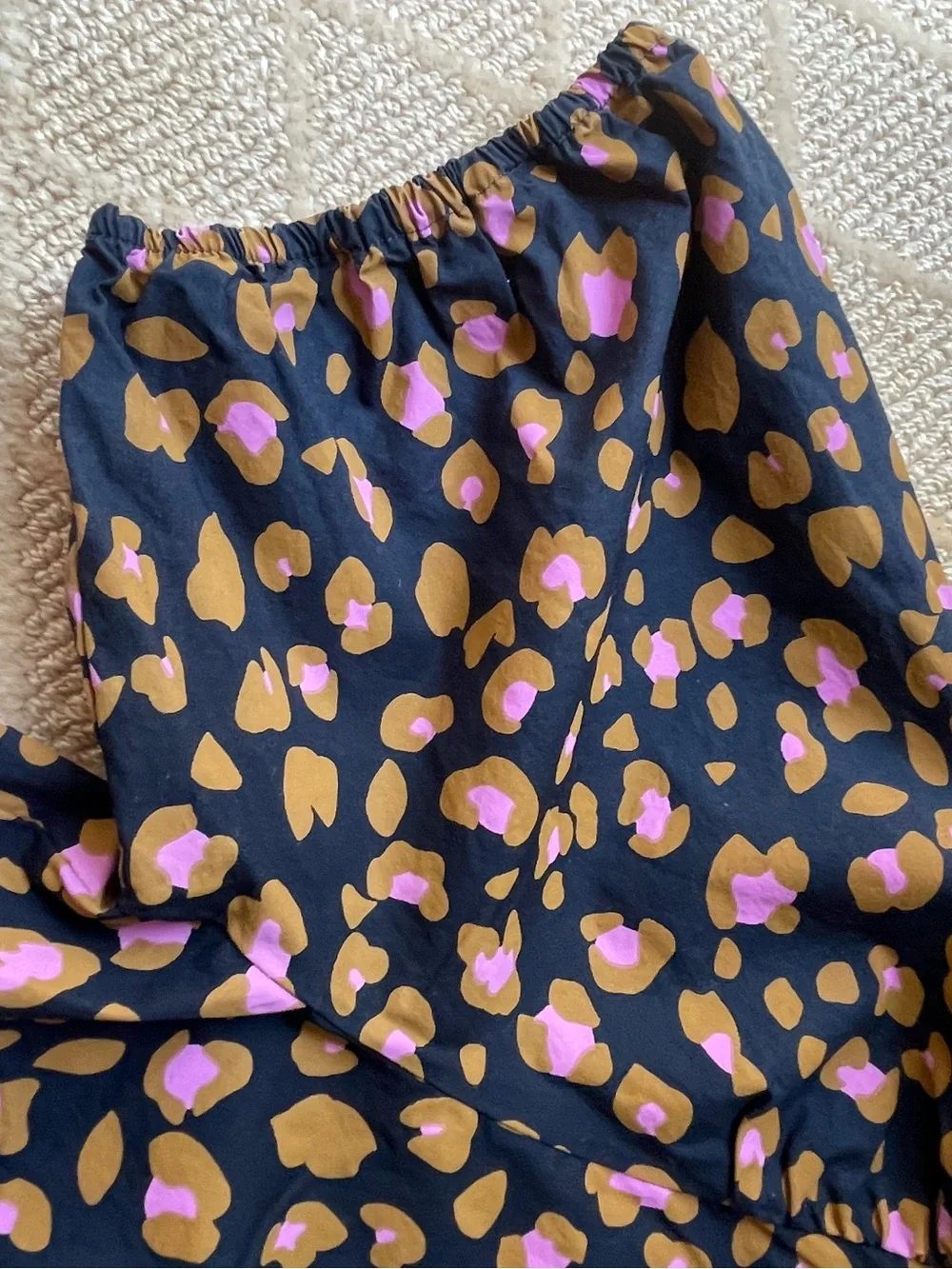 J. Crew Black Puff-Sleeve Blouse with Pink and Mustard Spot Print